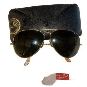 Ray-Ban Classic Aviator gold metal greenish hue glass sunglasses